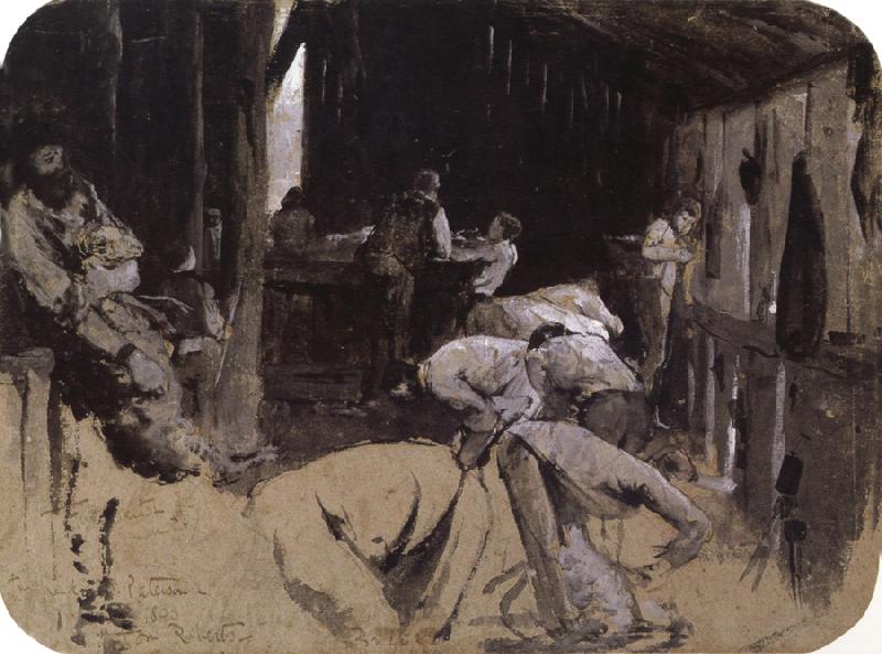 Tom roberts First sketch for Shearing the Rams Norge oil painting art
